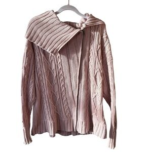 Hurley Off-the-Shoulder Pink Sweater Size M Cable Knit Oversized Chunky Cozy